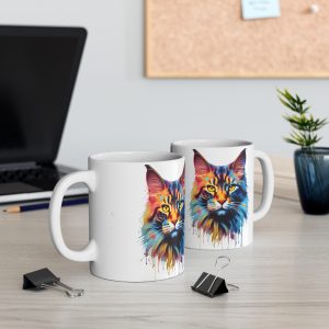 Watercolour Maine Coon - White Ceramic Mug, 11oz