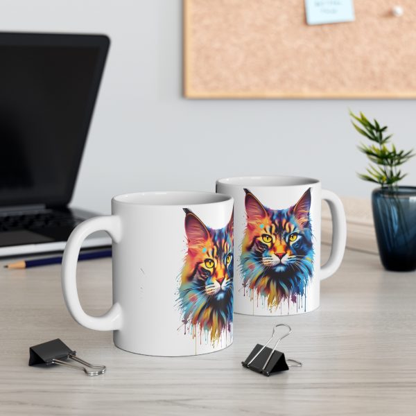 Watercolour Maine Coon - White Ceramic Mug, 11oz