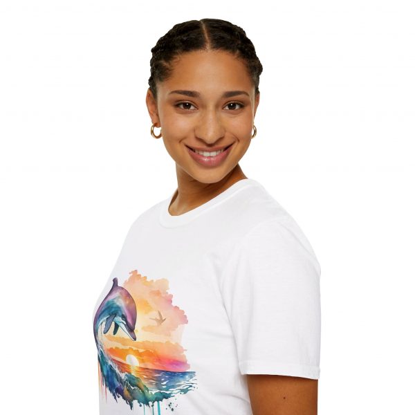 Dolphin Watercolour Design - Unisex Softstyle T-Shirt - Image 21
