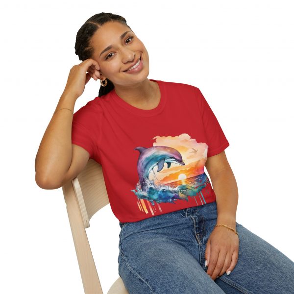 Dolphin Watercolour Design - Unisex Softstyle T-Shirt - Image 106