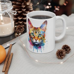 Watercolour Bengal Cat - White Ceramic Mug, 11oz