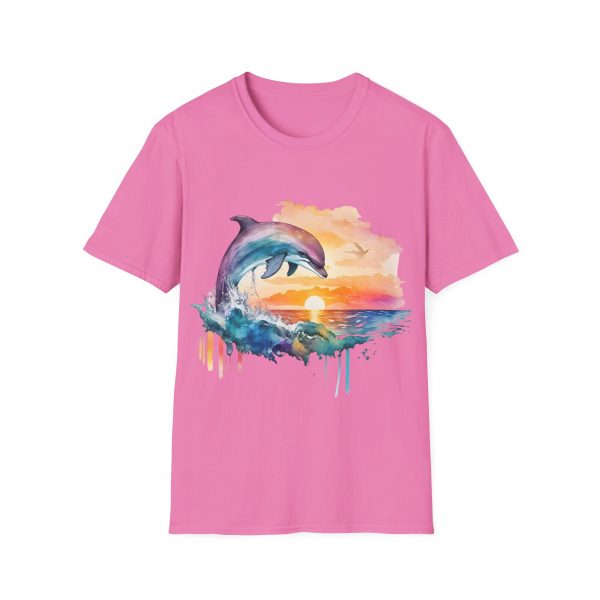Dolphin Watercolour Design - Unisex Softstyle T-Shirt - Image 2