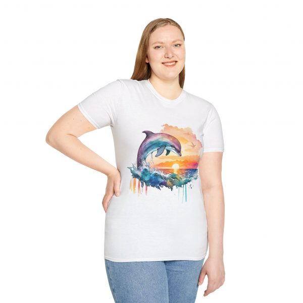 Dolphin Watercolour Design - Unisex Softstyle T-Shirt - Image 13