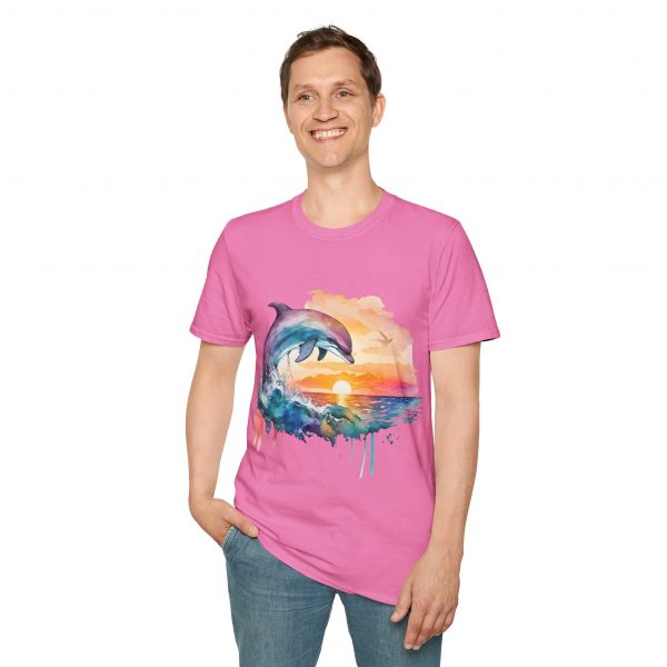Dolphin Watercolour Design - Unisex Softstyle T-Shirt - Image 7