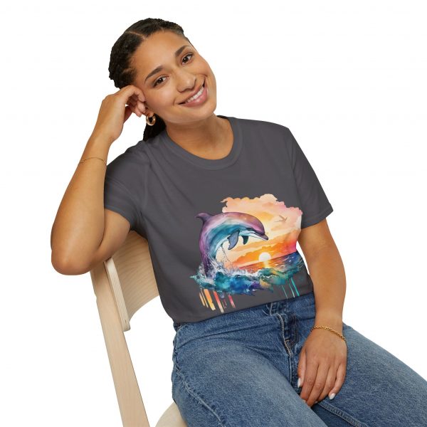 Dolphin Watercolour Design - Unisex Softstyle T-Shirt - Image 82