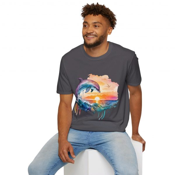 Dolphin Watercolour Design - Unisex Softstyle T-Shirt - Image 84