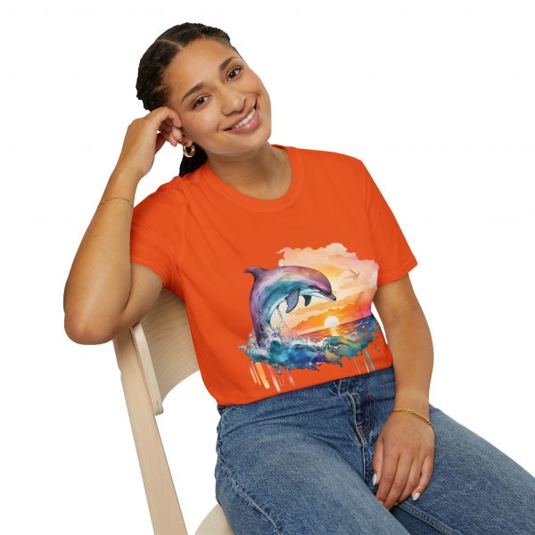 Dolphin Watercolour Design - Unisex Softstyle T-Shirt - Image 46