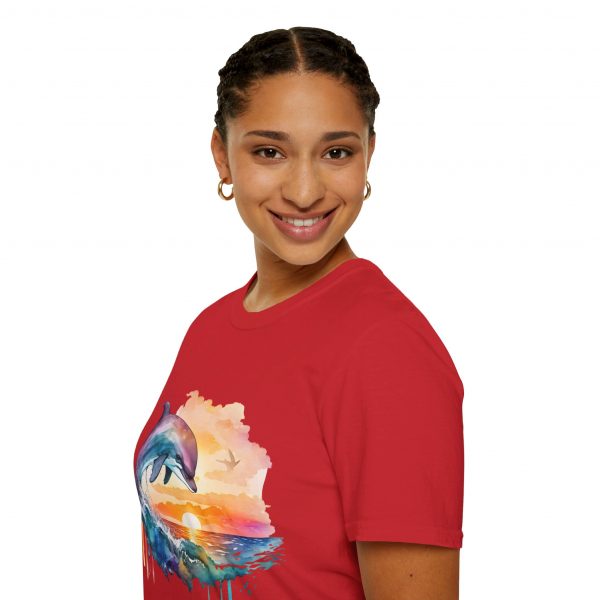 Dolphin Watercolour Design - Unisex Softstyle T-Shirt - Image 105