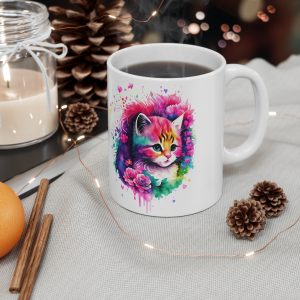 Watercolour Kitten - White Ceramic Mug, 11oz