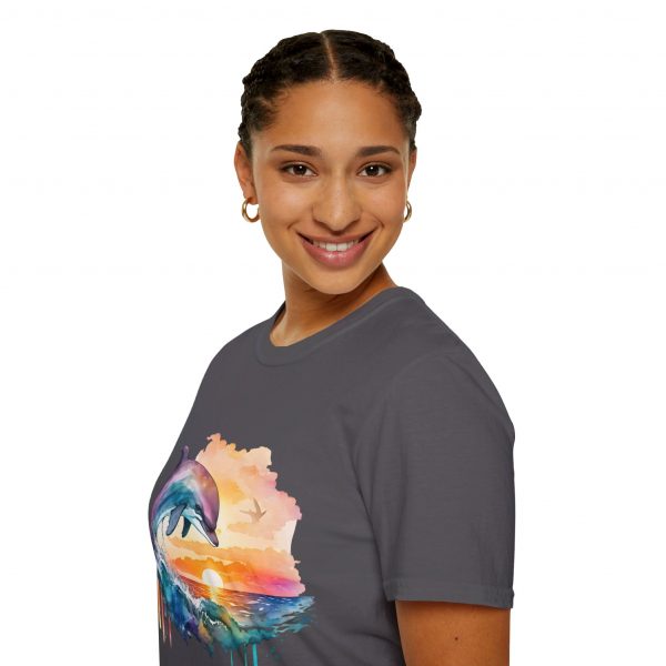 Dolphin Watercolour Design - Unisex Softstyle T-Shirt - Image 81