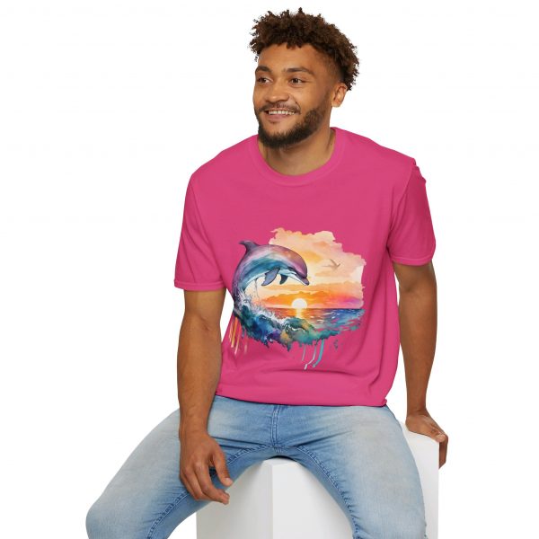 Dolphin Watercolour Design - Unisex Softstyle T-Shirt - Image 96