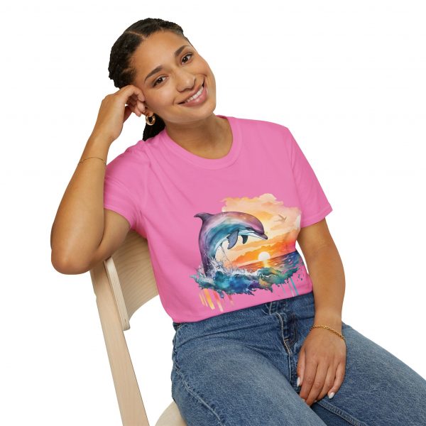 Dolphin Watercolour Design - Unisex Softstyle T-Shirt - Image 10