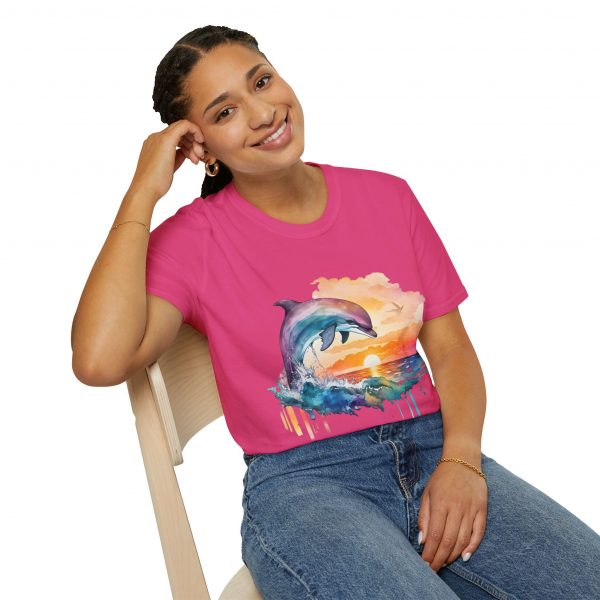 Dolphin Watercolour Design - Unisex Softstyle T-Shirt - Image 94