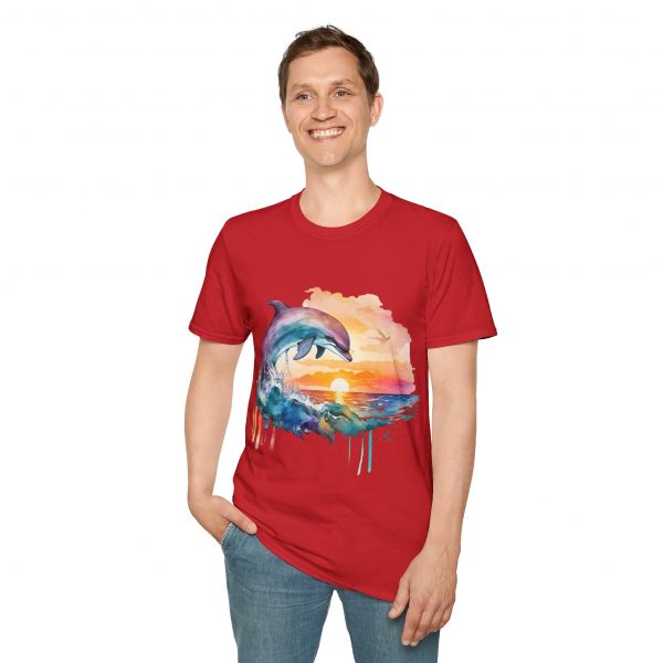 Dolphin Watercolour Design - Unisex Softstyle T-Shirt - Image 103