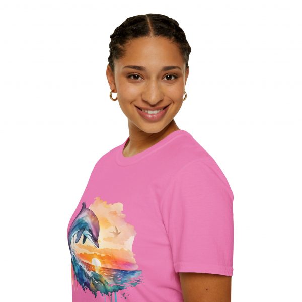 Dolphin Watercolour Design - Unisex Softstyle T-Shirt - Image 9