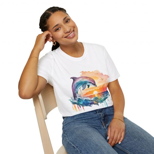 Dolphin Watercolour Design - Unisex Softstyle T-Shirt - Image 22