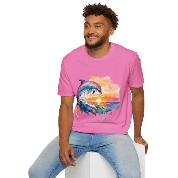 Dolphin Watercolour Design - Unisex Softstyle T-Shirt - Image 12
