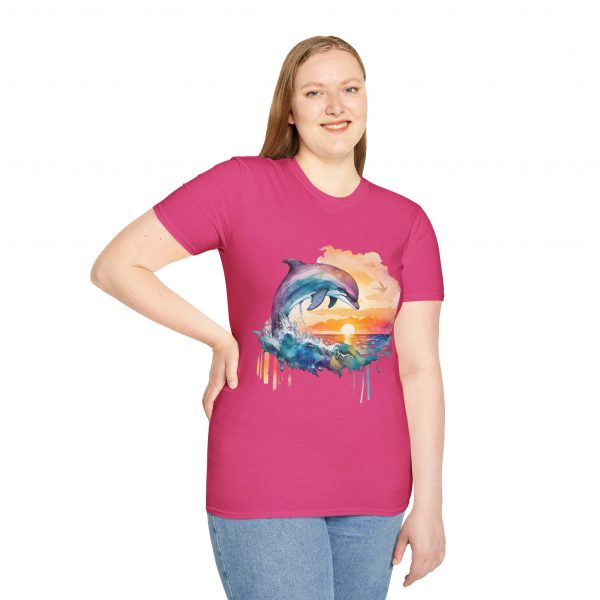 Dolphin Watercolour Design - Unisex Softstyle T-Shirt - Image 85