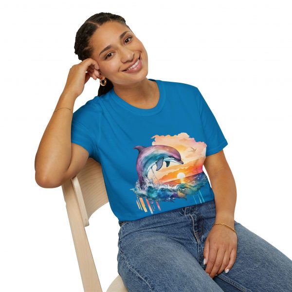 Dolphin Watercolour Design - Unisex Softstyle T-Shirt - Image 70