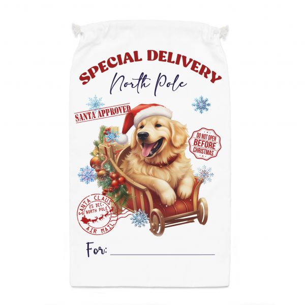 Festive Gift Sack, Christmas Gift Bag, North Pole Delivery, Santa Approved Sack, Holiday Treat Bag, Dog Lover Christmas Sack