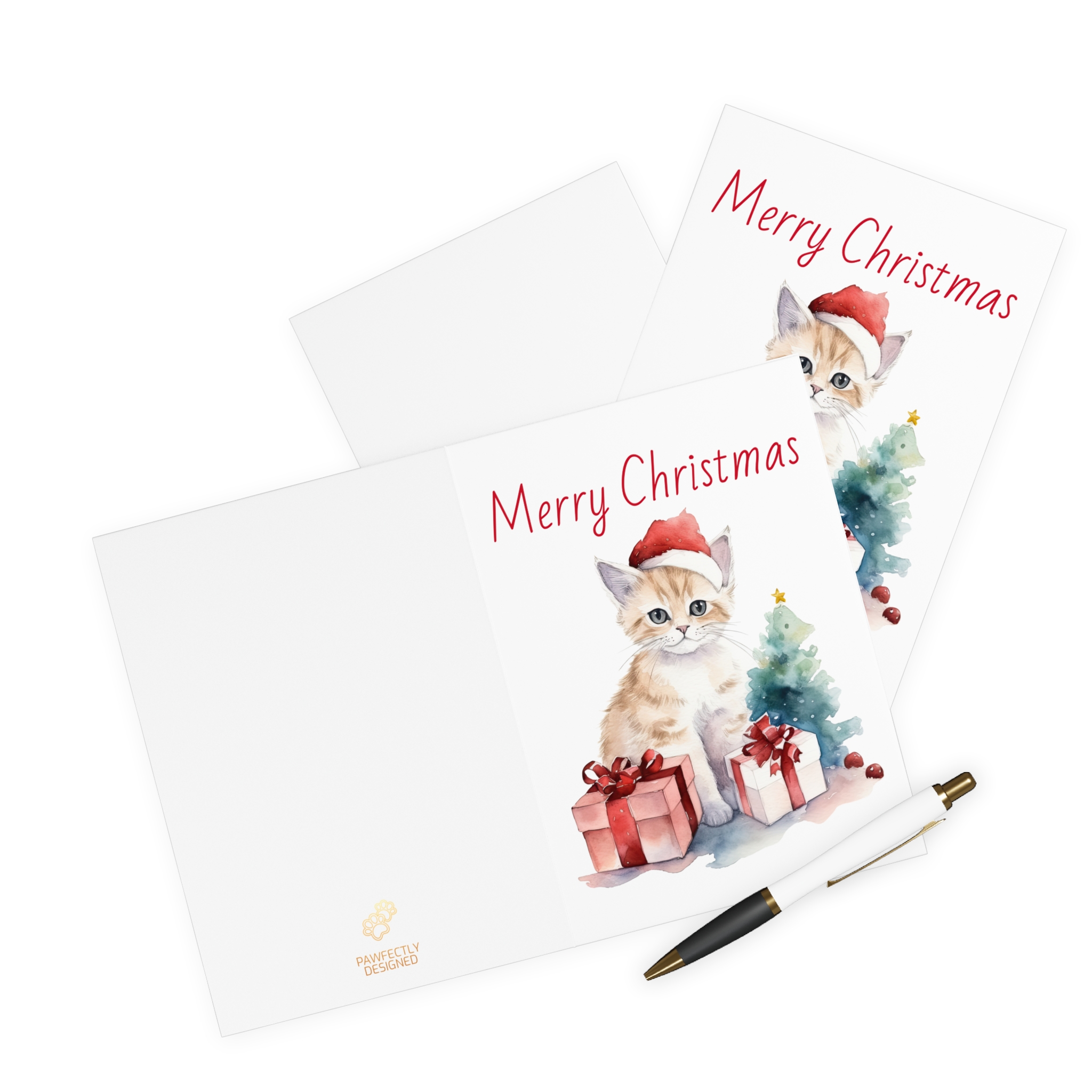 Christmas Kitten Greeting Cards (5 Pack) - Christmas Design 8 - Image 3